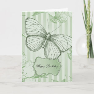 Carte Papillon rayures menthe Anniversaire