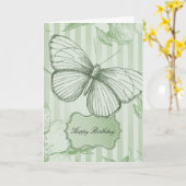 Carte Papillon rayures menthe Anniversaire (Fleur jaune)