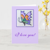 Carte Papillon romantique brodé par main (Fleur jaune)