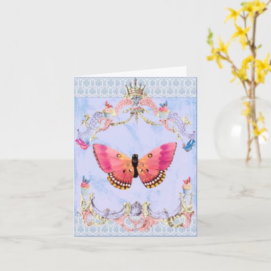 Carte Papillon rose (Fleur jaune)