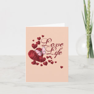 Carte Papillon Rose avec Feuilles en Forme de Cœur