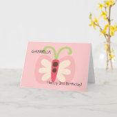 Carte Papillon rose avec nom (Fleur jaune)