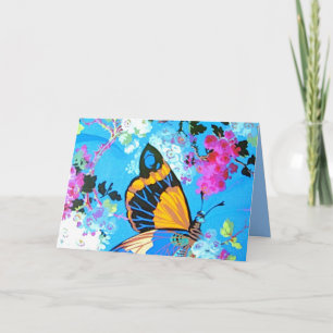 Carte papillon rose et bleu avec police de texte d