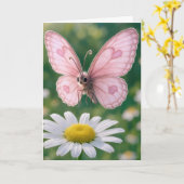 Carte Papillon Rose Fille d'Anniversaire (Fleur jaune)