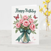 Carte Papillon Rose Joyeuse (Fleur jaune)