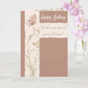 Carte Papillon rose or scintillant Photo Anniversaire