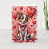 Carte Papillon Saint-Valentin Chien aux Cœurs Rouge (Devant)