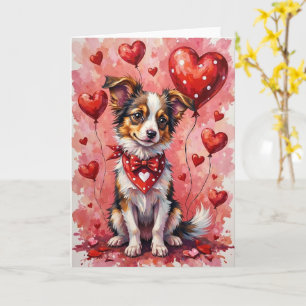 Carte Papillon Saint-Valentin Chien aux Cœurs Rouge