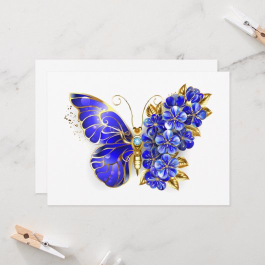 Carte Papillon saphir à fleurs (Devant/Arrière en situation)