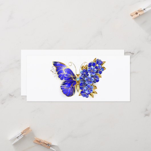 Carte Papillon saphir à fleurs (Devant/Arrière en situation)