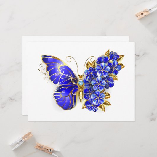 Carte Papillon saphir à fleurs (Devant/Arrière en situation)