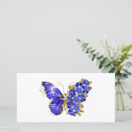 Carte Papillon saphir à fleurs (Debout devant)