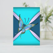 Carte Papillon sarcelle violet RSVP Enregistrer la date (Debout devant)