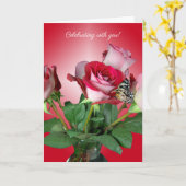 Carte papillon sur bouquet de rose (Fleur jaune)