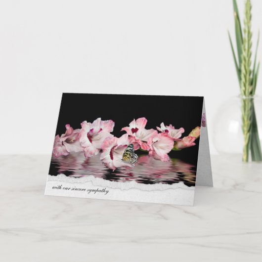 Carte papillon sur gladiolus rose pour sympathie (Devant)