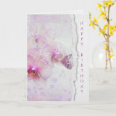 Carte papillon sur orchidée rose avec bulles (Fleur jaune)
