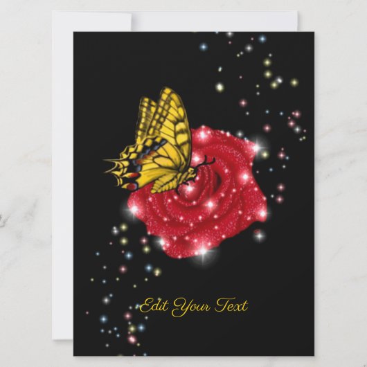 Carte Papillon sur rose rouge avec étoiles et gouttes de (Devant)