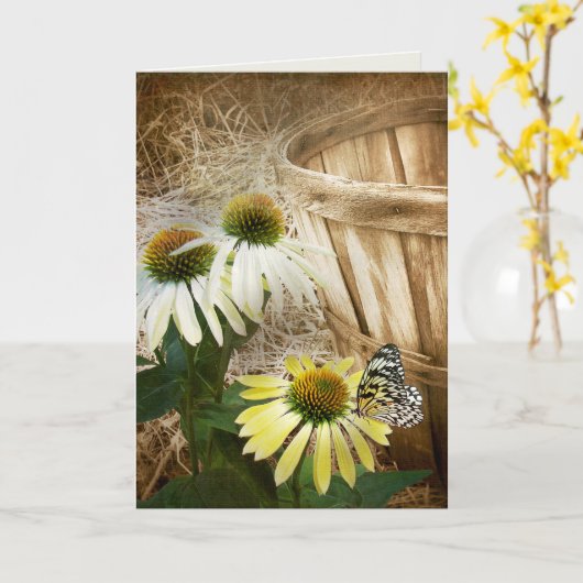 Carte Papillon sur une fleur de cône Anniversaire (Fleur jaune)