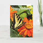 Carte Papillon Swallowtail Jaune sur Fleur Anniversaire (Devant)