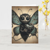 Carte Papillon Vampire mignon mais Déplaisant avec Coeur (Fleur jaune)