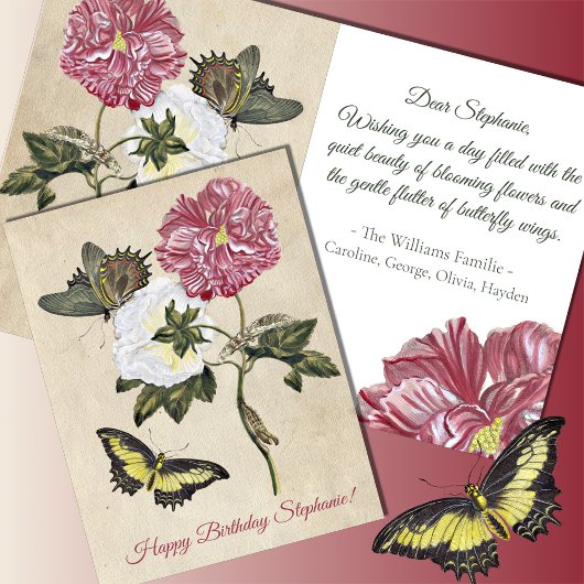 Carte papillon vintage rose