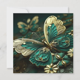 Carte Papillon Vintage Vert et Or Personnalisable