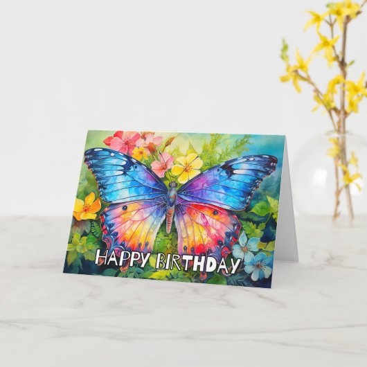 Carte Papillon Whimsical coloré Joyeux anniversaire (Fleur jaune)