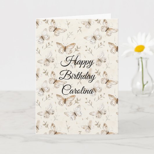 Carte Papillons à la crème chic Anniversaire (Petite plante)
