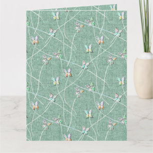 Carte Papillons à l'aquarelle sur fond vert menthe