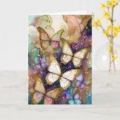 Carte Papillons aux belles couleurs marron et blanc ! (Fleur jaune)