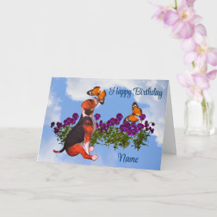 Carte Papillons beagles Pansies Anniversaire mignon