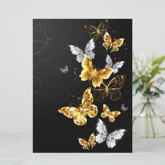 Carte Papillons blancs et dorés (Debout devant)