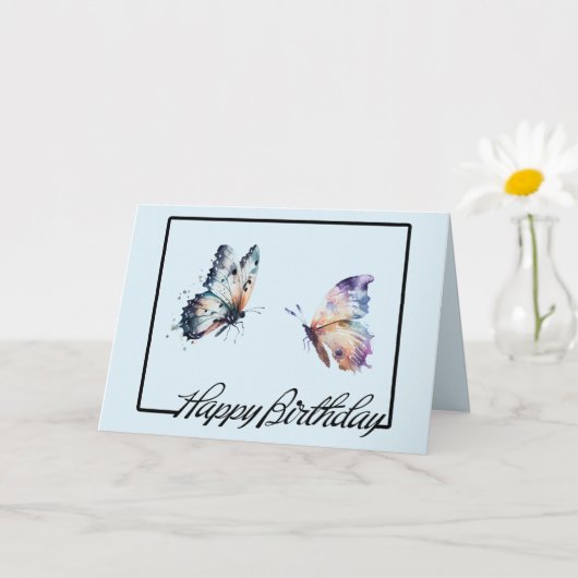 Carte Papillons bleu pourpre Anniversaire (Petite plante)
