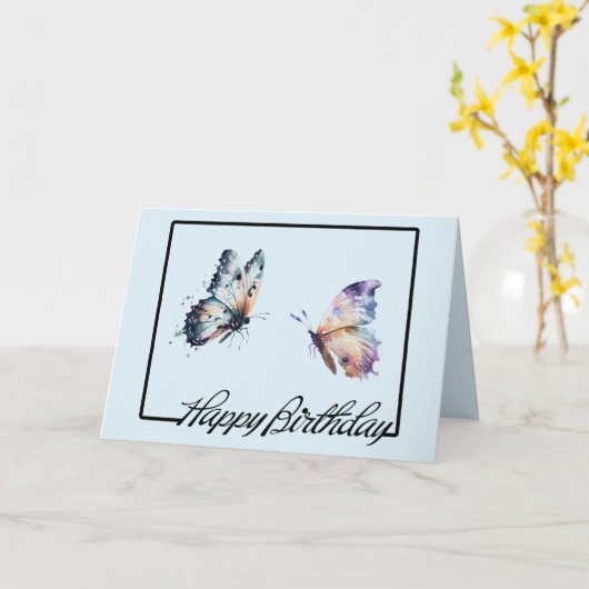 Carte Papillons bleu pourpre Anniversaire (Fleur jaune)