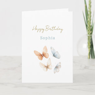 Carte Papillons Bleus de Pêche Anniversaire