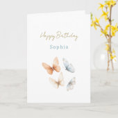 Carte Papillons Bleus de Pêche Anniversaire (Fleur jaune)