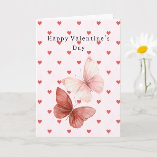 Carte Papillons Cœurs Rouges Amour (Petite plante)