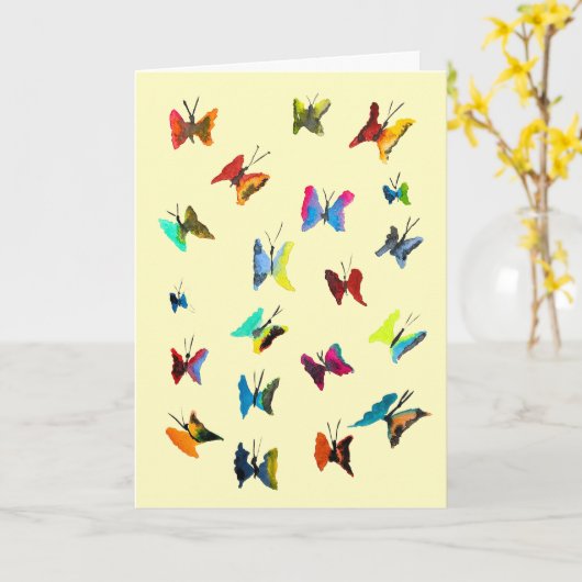 Carte Papillons couleur aquarelle (Fleur jaune)
