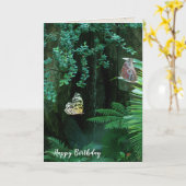 Carte papillons d'anniversaire dans un jardin tropical (Fleur jaune)