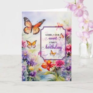 Carte Papillons d'anniversaire de tante et fleur sauvage