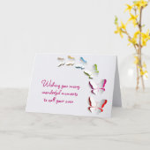 Carte Papillons d'anniversaire en blanc (Fleur jaune)