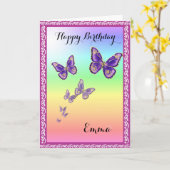 Carte Papillons d'été.Joyeux Emma d'anniversaire. (Fleur jaune)
