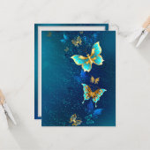 Carte Papillons d'or sur un Arrière - plan bleu (Devant/Arrière en situation)