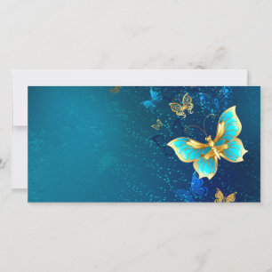 Carte Papillons d'or sur un Arrière - plan bleu