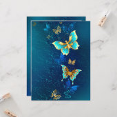 Carte Papillons d'or sur un Arrière - plan bleu (Devant/Arrière en situation)