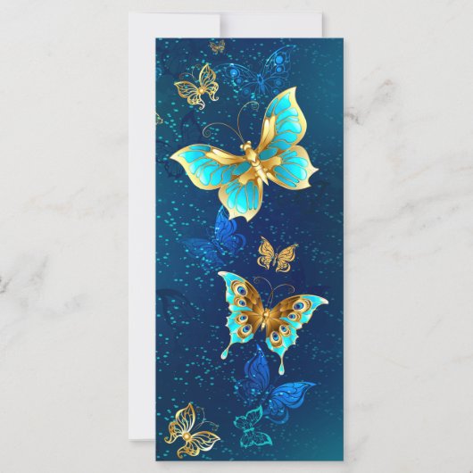Carte Papillons dorés sur fond bleu (Devant)