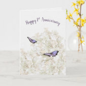 Carte Papillons du 1er anniversaire sur Hydrangea blanch (Fleur jaune)