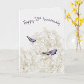 Carte Papillons du 55e anniversaire sur Hydrangea blanch (Fleur jaune)