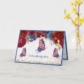 Carte Papillons du drapeau américain Fleurs de rose roug (Fleur jaune)