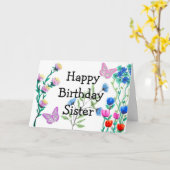 Carte Papillons et fleurs Bonne soeur d'anniversaire (Fleur jaune)